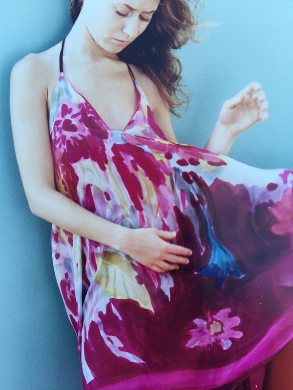 Mixed Floral bouquet, Deep Cerise Ground w/ Cerise Border, Bias Slip Dress Painting Mixed Floral bouquet, Deep Cerise Ground w/ Cerise Border, Bias Slip Dress by Michael Shyka