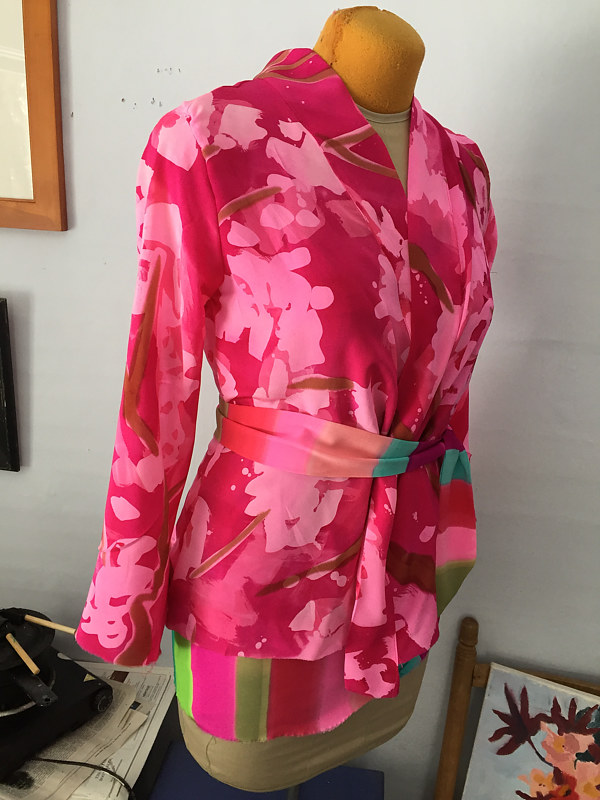 Rose Pink Crab-apple Blossom, Cerise Ground Wrap Robe Dress Painting Rose Pink Crab-apple Blossom, Cerise Ground Wrap Robe Dress by Michael Shyka