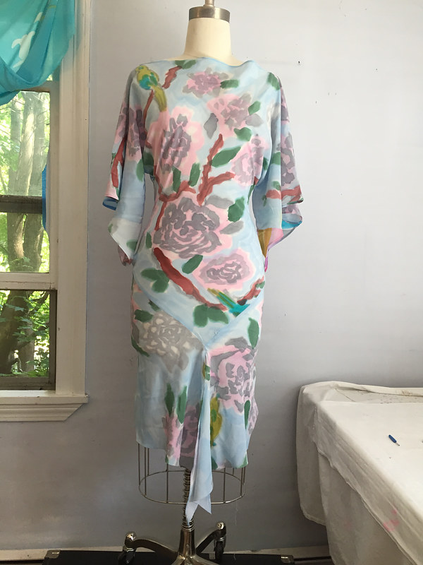 Rose Quartz Roses, Baby Blue ground Bias Cut Dress Painting Rose Quartz Roses, Baby Blue ground Bias Cut Dress by Michael Shyka