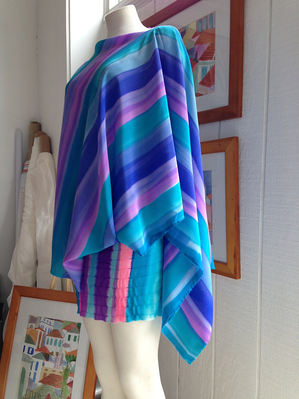 Turquoise, Lavender, Pink, Stripe Boatneck Poncho Painting Turquoise, Lavender, Pink, Stripe Boatneck Poncho by Michael Shyka
