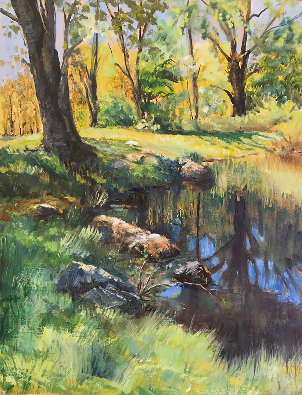 South End Ball Pond, New Fairfield Oil painting South End Ball Pond, New Fairfield by Elizabeth4361 Medeiros