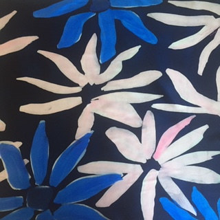 Large Royal Blue and Pale pink Daisies on Indigo Ground Painting Large Royal Blue and Pale pink Daisies on Indigo Ground by Michael Shyka