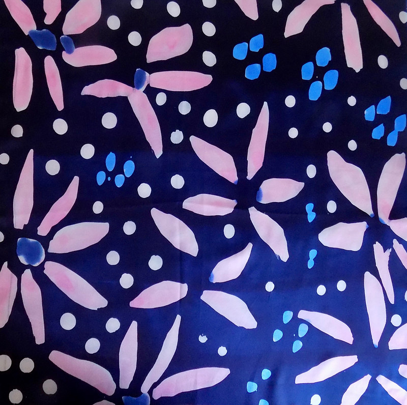 Light pink Thin Petaled Flowers with Arabian Blue and White Scattered Dots on Ink Blue Ground Painting Light pink Thin Petaled Flowers with Arabian Blue and White Scattered Dots on Ink Blue Ground by Michael Shyka