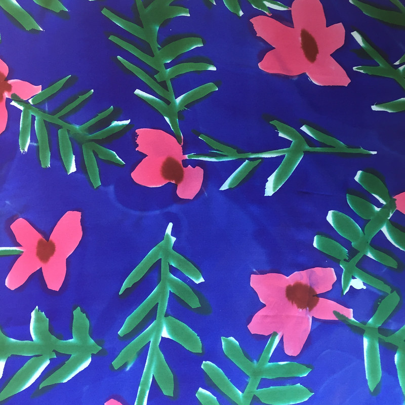 Mauve Flowers with Emerald Stems on Cobalt Ground Painting Mauve Flowers with Emerald Stems on Cobalt Ground by Michael Shyka