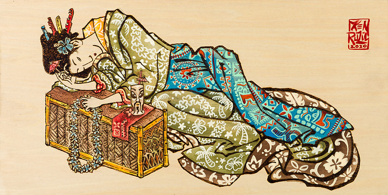 "the Tipsy Maiden" (after Hokusai) Acrylic painting "the Tipsy Maiden" (after Hokusai) by Kenneth M Ruzic