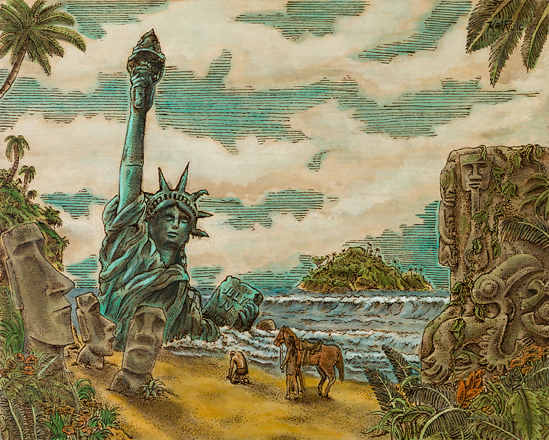 "You Blew it up! Ah, Damn You!" (with Moai) Acrylic painting "You Blew it up! Ah, Damn You!" (with Moai) by Kenneth M Ruzic