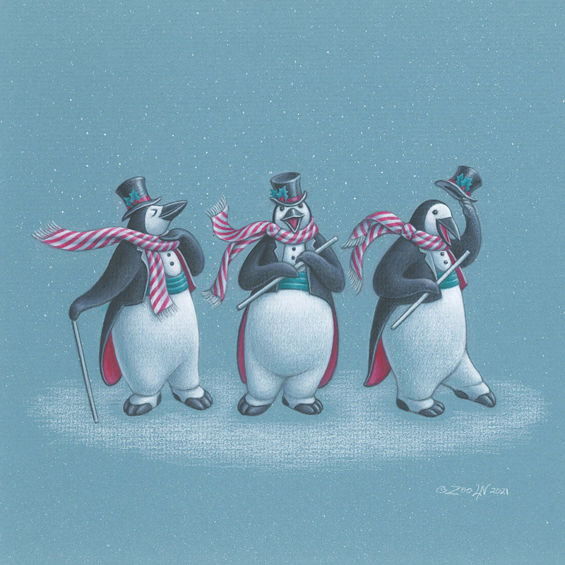 Three Penguins Print Three Penguins by Sue Ellen Brown