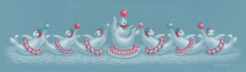 Seven Seals a-Swimming Print Seven Seals a-Swimming by Sue Ellen Brown