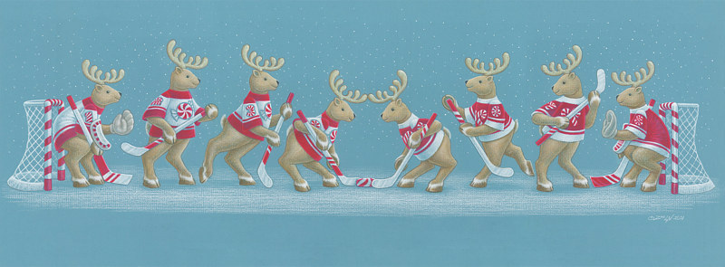 Eight Reindeer Playing Print Eight Reindeer Playing by Sue Ellen Brown