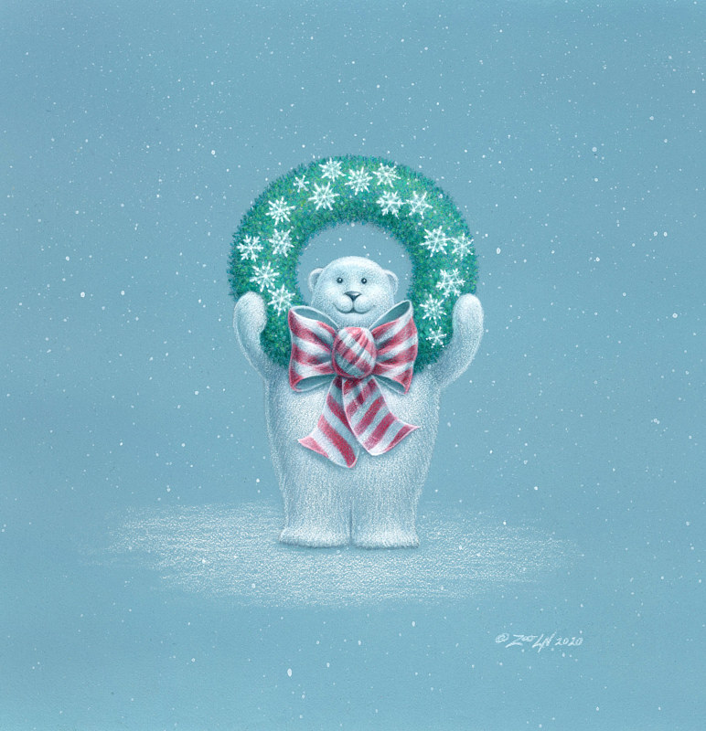 L'il Bear with wreath Print L'il Bear with wreath by Sue Ellen Brown