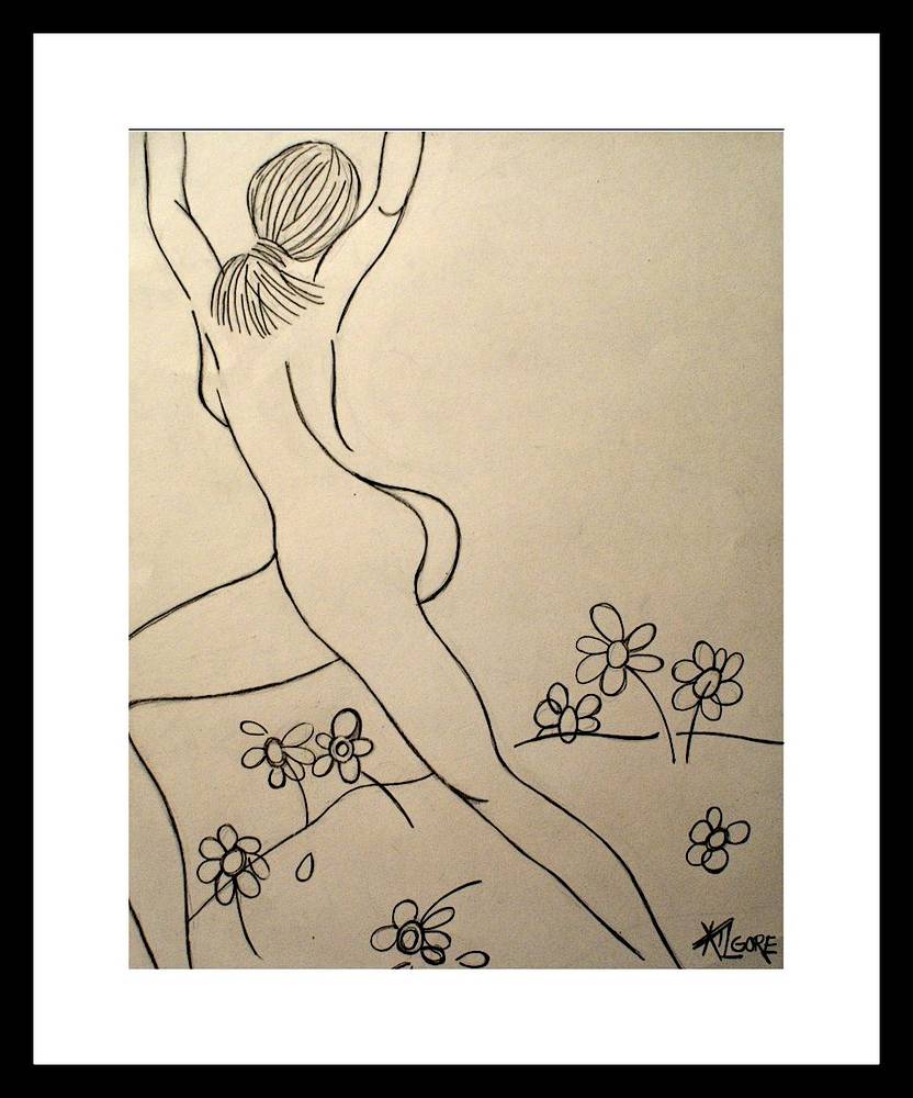 Return to: LINE INTERPRETATIONS - selected works FEMALE NUDE WITH SCATTERED DAISIES -2012 by Michael Kilgore