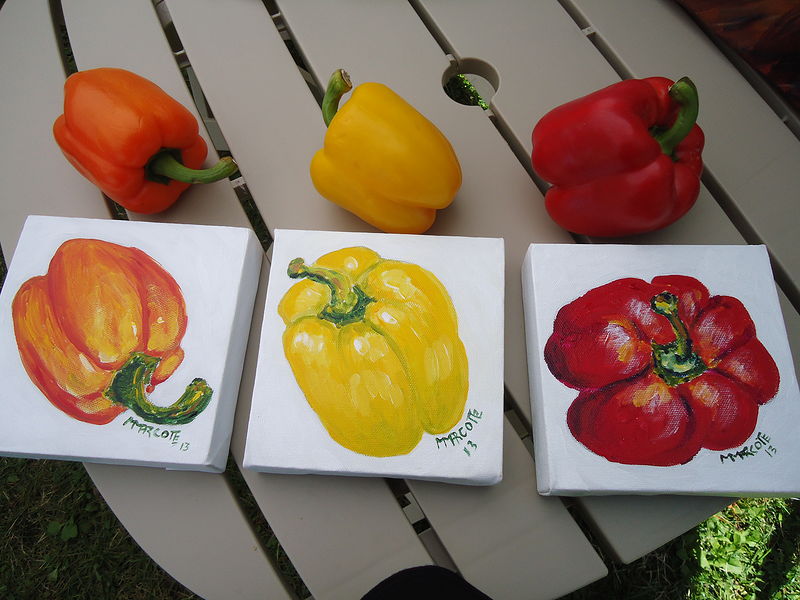 Three little colored peppers Acrylic painting Three little colored peppers by Michelle Marcotte