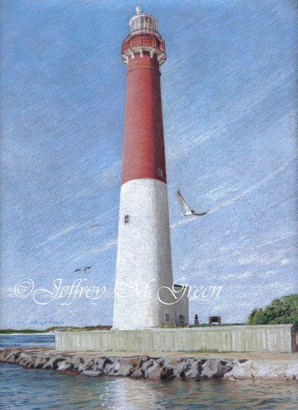 © Jeffrey M Green. “Lighthouse Reflections”, 9 © Jeffrey M Green. “Lighthouse Reflections”, 9" x 12”, colored pencils on dark gray pastel paper. by Jeffrey Green