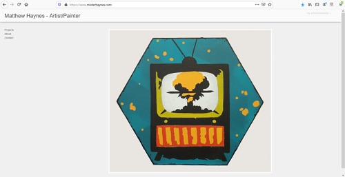 A screen capture of Matthew Haynes' art portfolio website