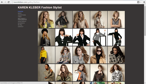 A screen capture of the Fashion gallery on Karen Kleber's website