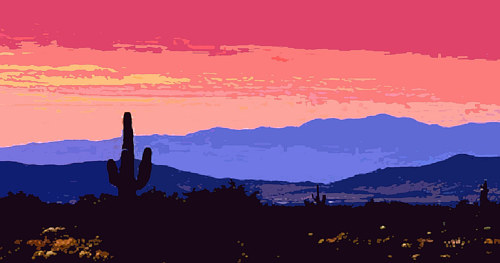 An abstracted image of a red sky in the desert