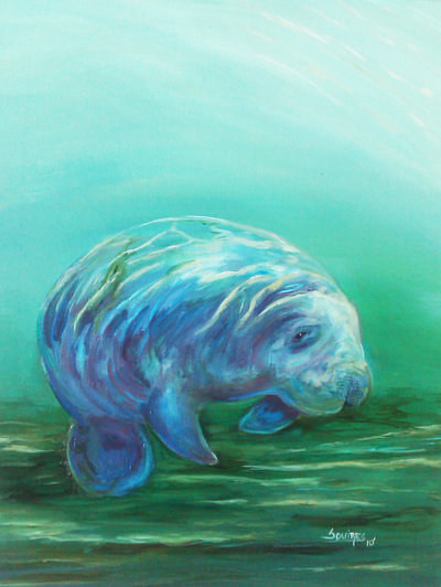 A painting of a baby manatee