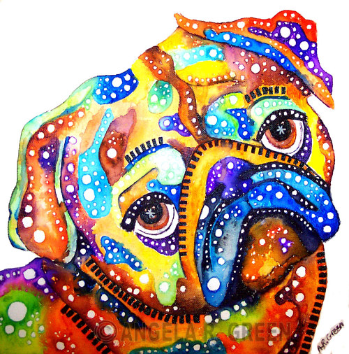 A painting of a dog in bright colours