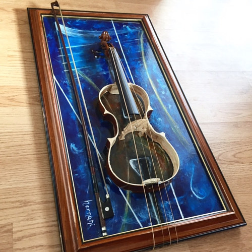 A work of art using a deconstructed violin