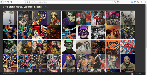 A screen capture of Greg Stone's art portfolio website