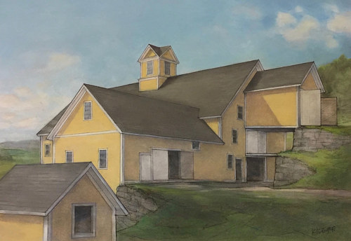 A pastel drawing of a farmhouse in Vermont