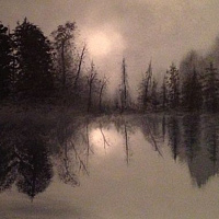 Acrylic painting Moon over La Ronge by Frank Kusch