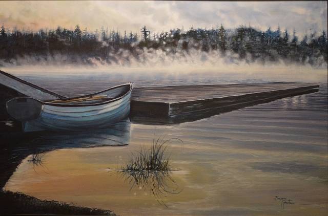 Acrylic painting Early Morning Mist Rising by Bev Robertson