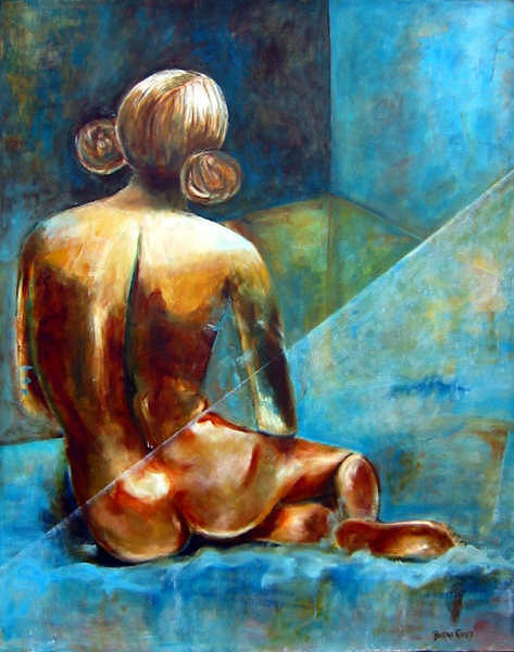 Oil painting Here with me by Beatriz Gomez