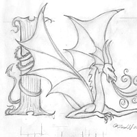 Drawing hicsuntdraco sketch &quot;N&quot; by Sue Ellen Brown