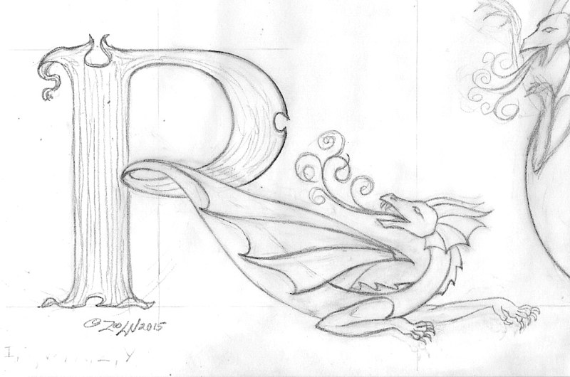 Drawing hicsuntdraco sketch &quot;R&quot; by Sue Ellen Brown