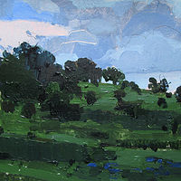 Acrylic painting Dusk on Lost Dog Hill by Harry Stooshinoff