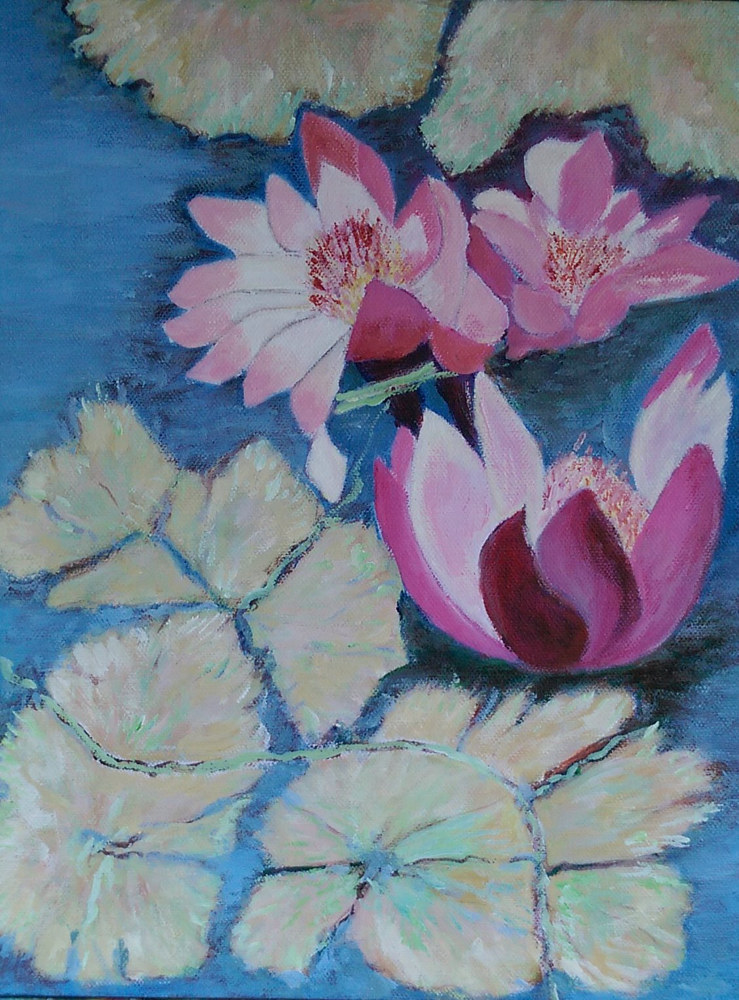 Acrylic painting Waterlilies by Gwenda  Branjerdporn