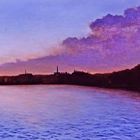 Oil painting harbor view by W Scott Ivey