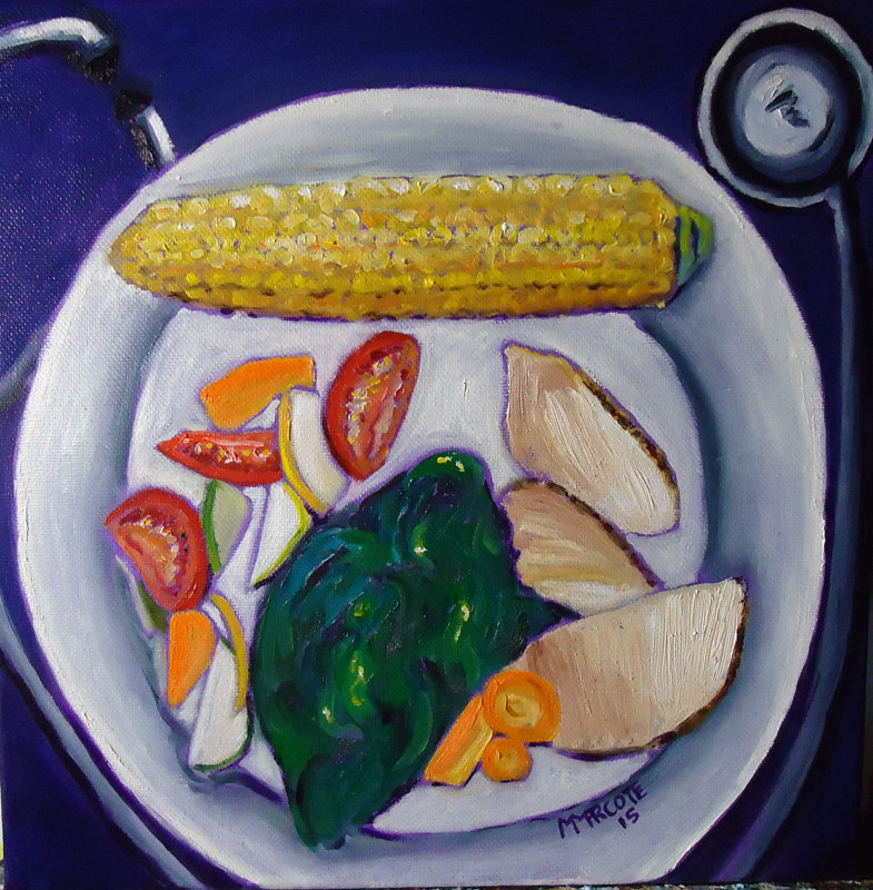 Oil painting The Doctor&#039;s Dinner (Clare&#039;s Dinner (August)) by Michelle Marcotte