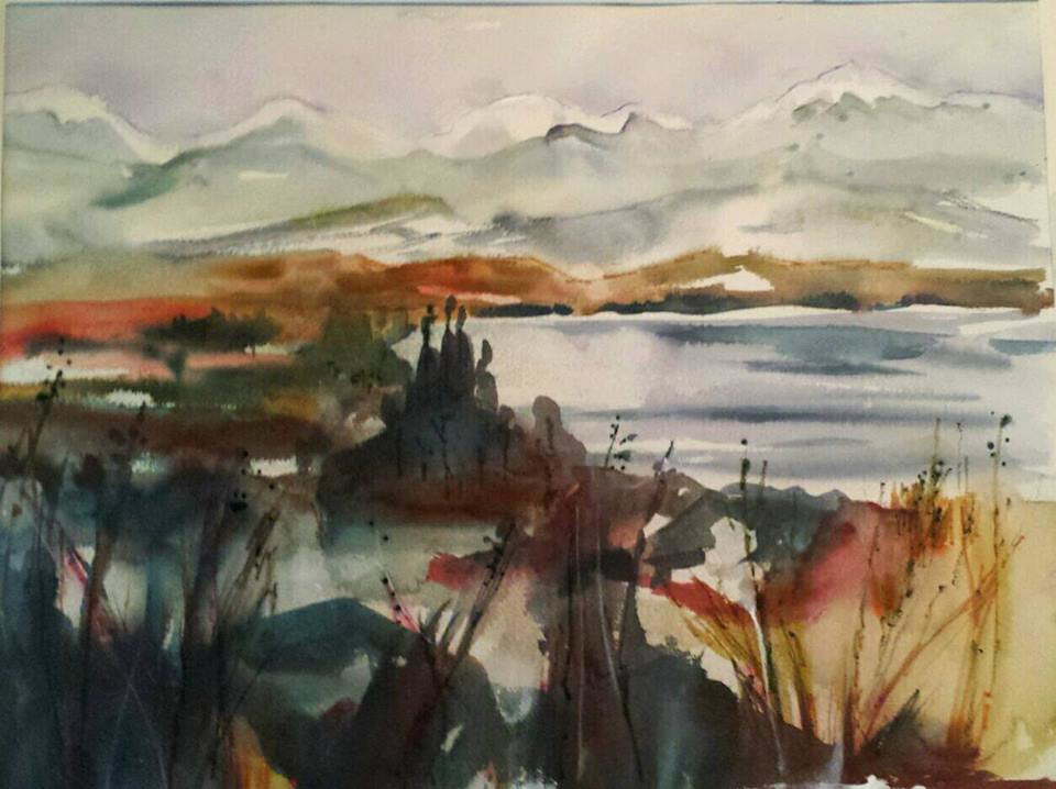 Siera Mtns from Owens River Valley by Linda Hanna