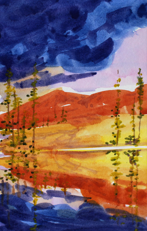 Watercolor Sunset on the Lower Fraser #2 by Wanda Hawse