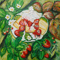 Oil painting Strawberry Shortcake - The Seasons of Mothers and Daughters by Michelle Marcotte