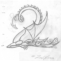 Drawing Dracoserific #2, thumbnail sketch by Sue Ellen Brown