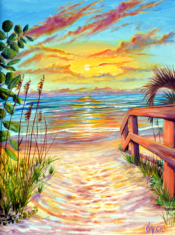 Acrylic painting Beach Walk by Richard Ficker