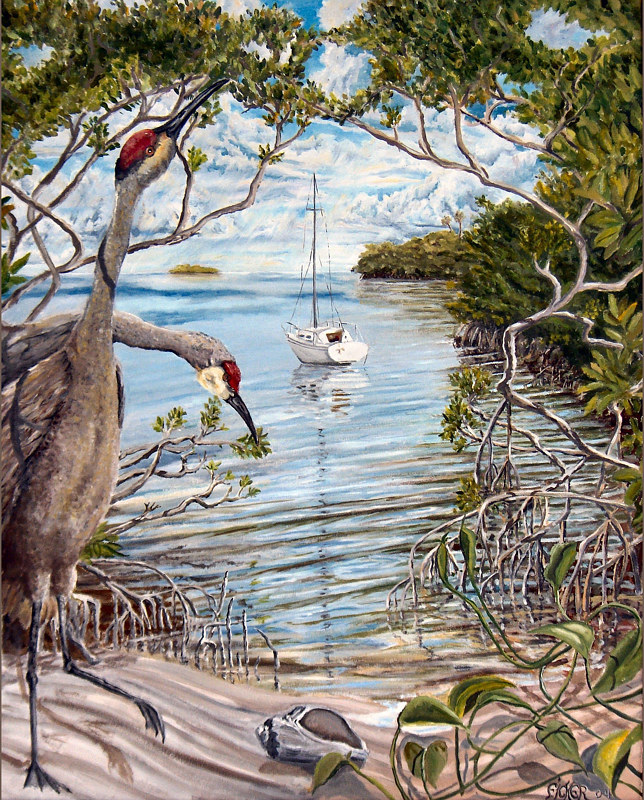 Oil painting Sandhill Cranes by Richard Ficker