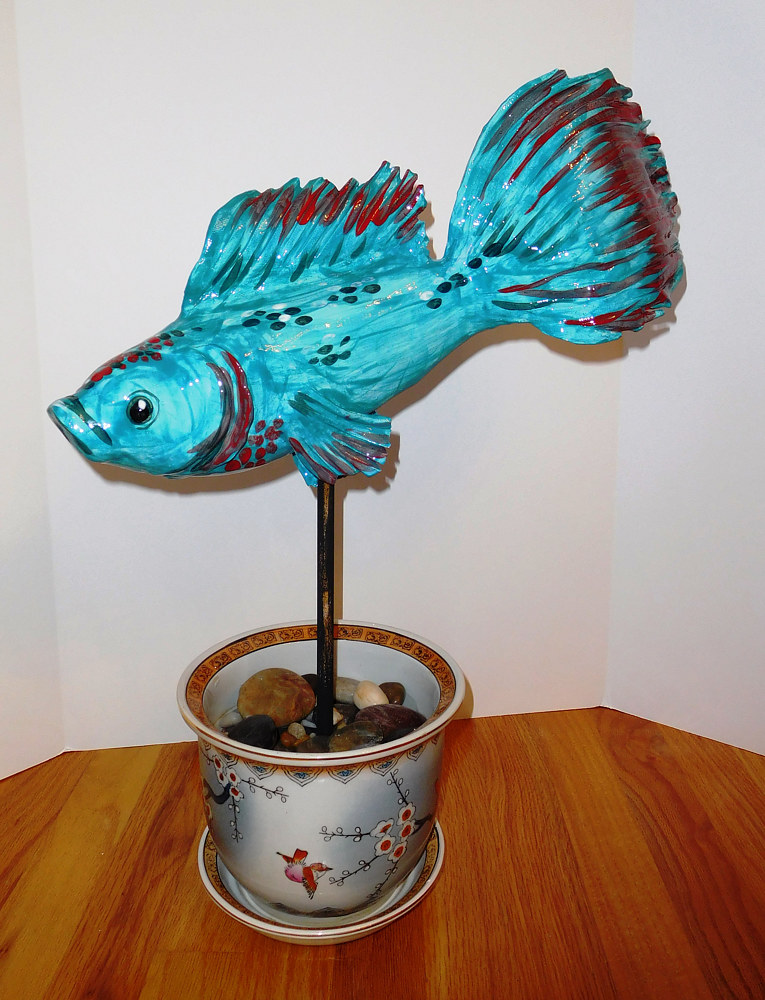 ceramic Turquoise Beta Fish by Valerie Johnson