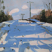 Acrylic painting Snow Shadows, Easement Hill by Harry Stooshinoff