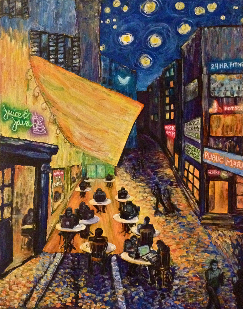 Acrylic painting "Cafe Terrace 2015" by Linnie Aikens Lindsay