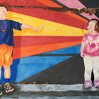 Oil painting Siblings Benchmark Wallart by Barbara Naeser