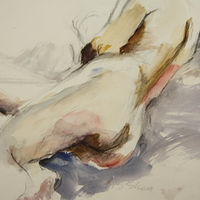 Watercolor Nude in orange and grey by Madeline Shea