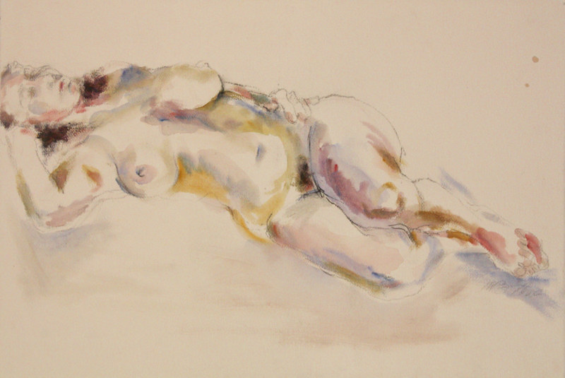 Watercolor Reclining nude by Madeline Shea