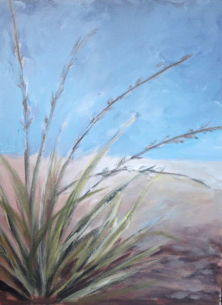 Oil painting "Red Yucca" work in Progress by Linnie Aikens Lindsay