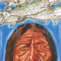 Oil painting Sitting Bull and Shad by Edward Miller