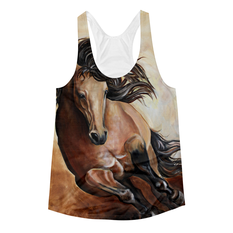 Galloping Buckskin racerback T by Debbie Hart