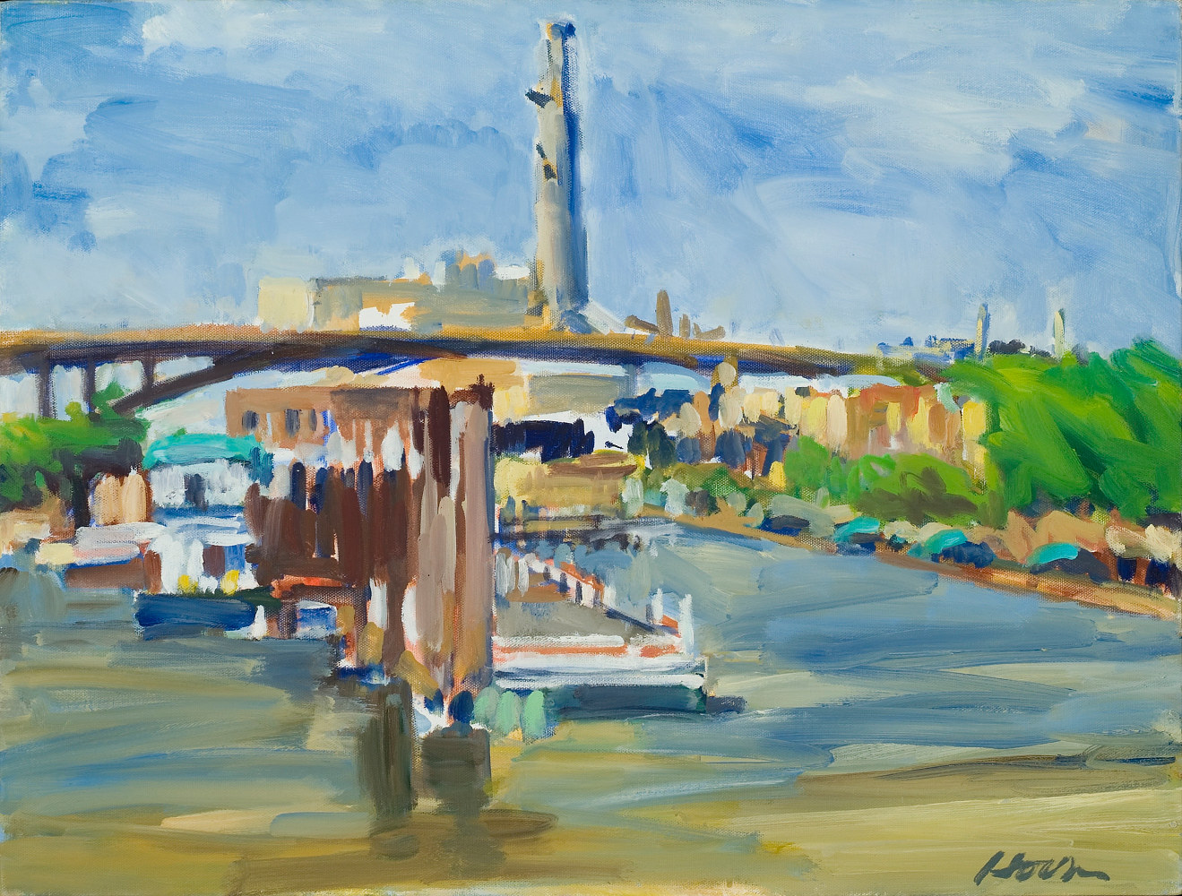 High Bridge from Raspberry Island,  oil on canvas, 18" x  24" by Susan Horn